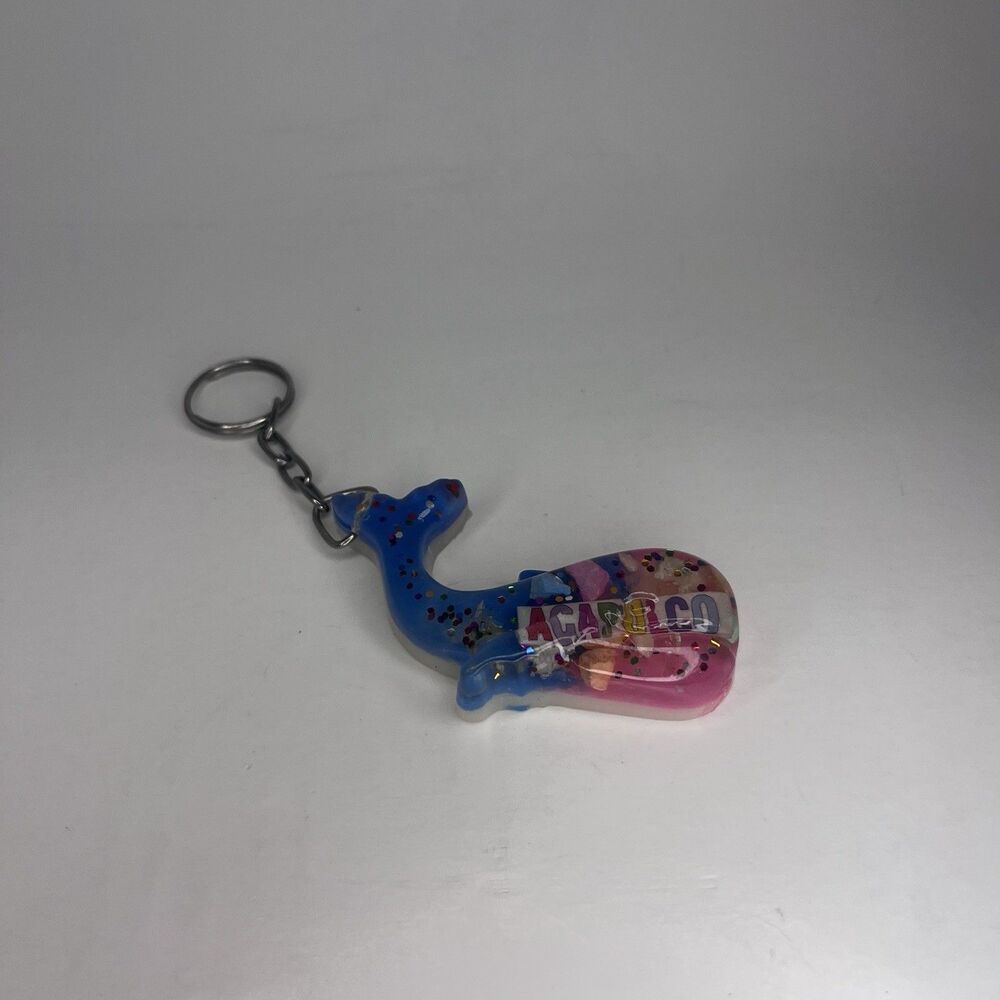 Acapulco Mexico Whale Resin Glitter Souvenir Keychain Blue Pink Ocean - NEW